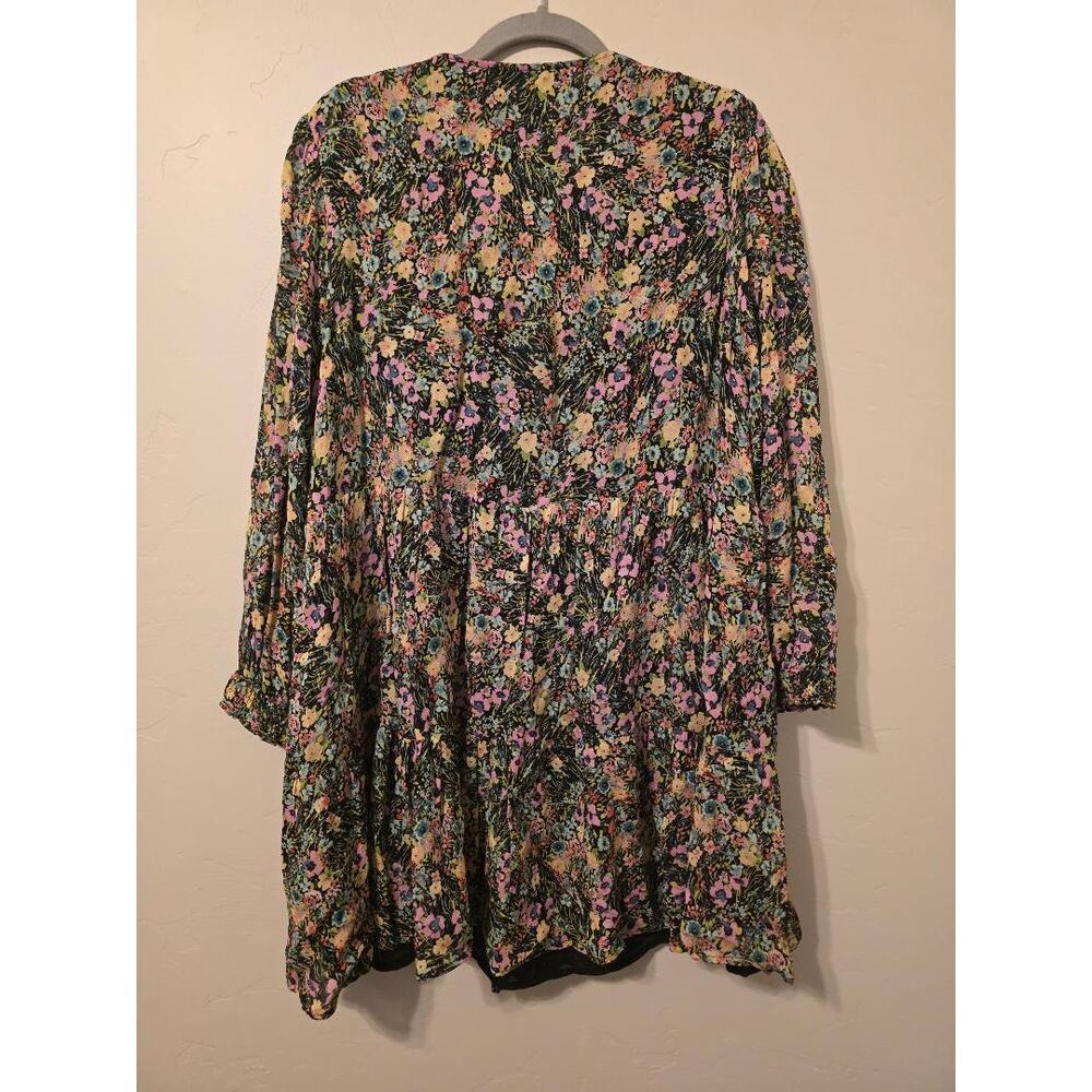 Zara Floral Long Sleeve Mini Dress Black Boho Tunic Medium - Picture 2 of 8